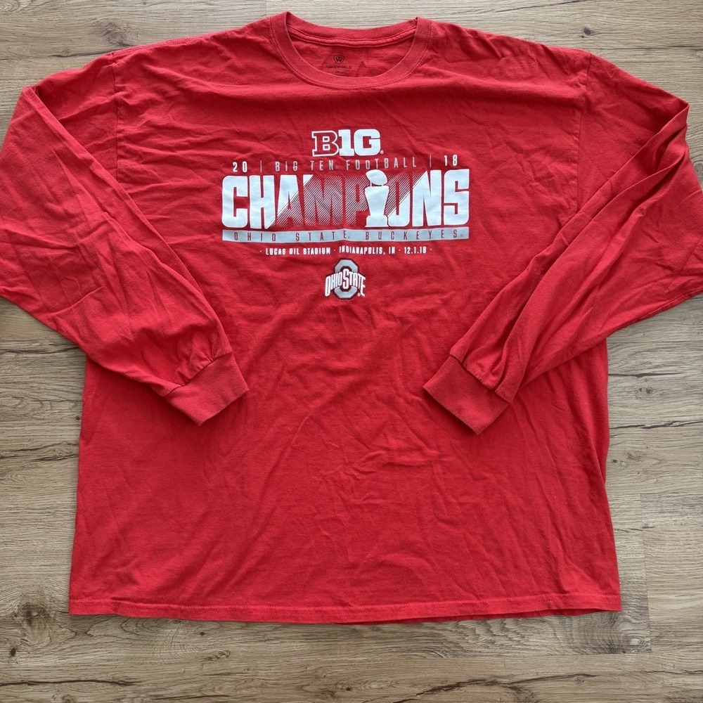 2018 Champion Ohio State Buckeyes Football T-Shirt Men's 2XL Long Sleeve Red